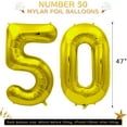 60 Inch Large Number 50 Balloons, Gold Foil Mylar Number Balloons For