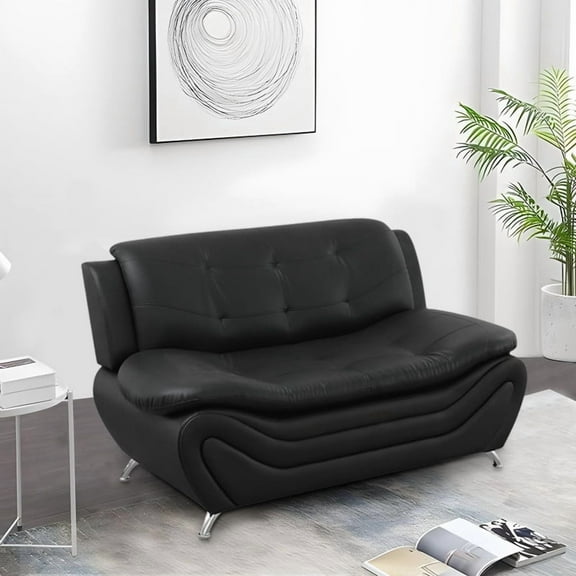 60 Inch Loveseat Sofa, Small Faux Leather Sofa Couch Sleeper Couch for Living Room, Bedroom, Apartment,Modern Couch Love Seat for 2-Seater Sofa Black