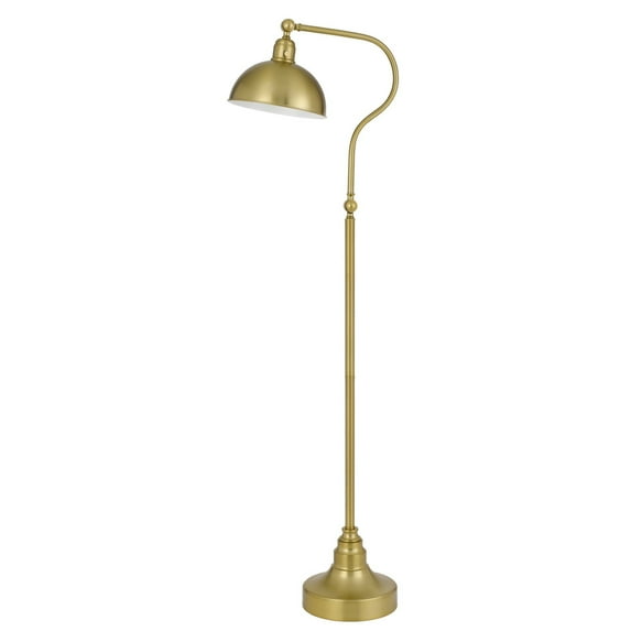 60 Inch Metal Curved Floor Lamp, Adjustable Dome Shade, Brass- Saltoro Sherpi
