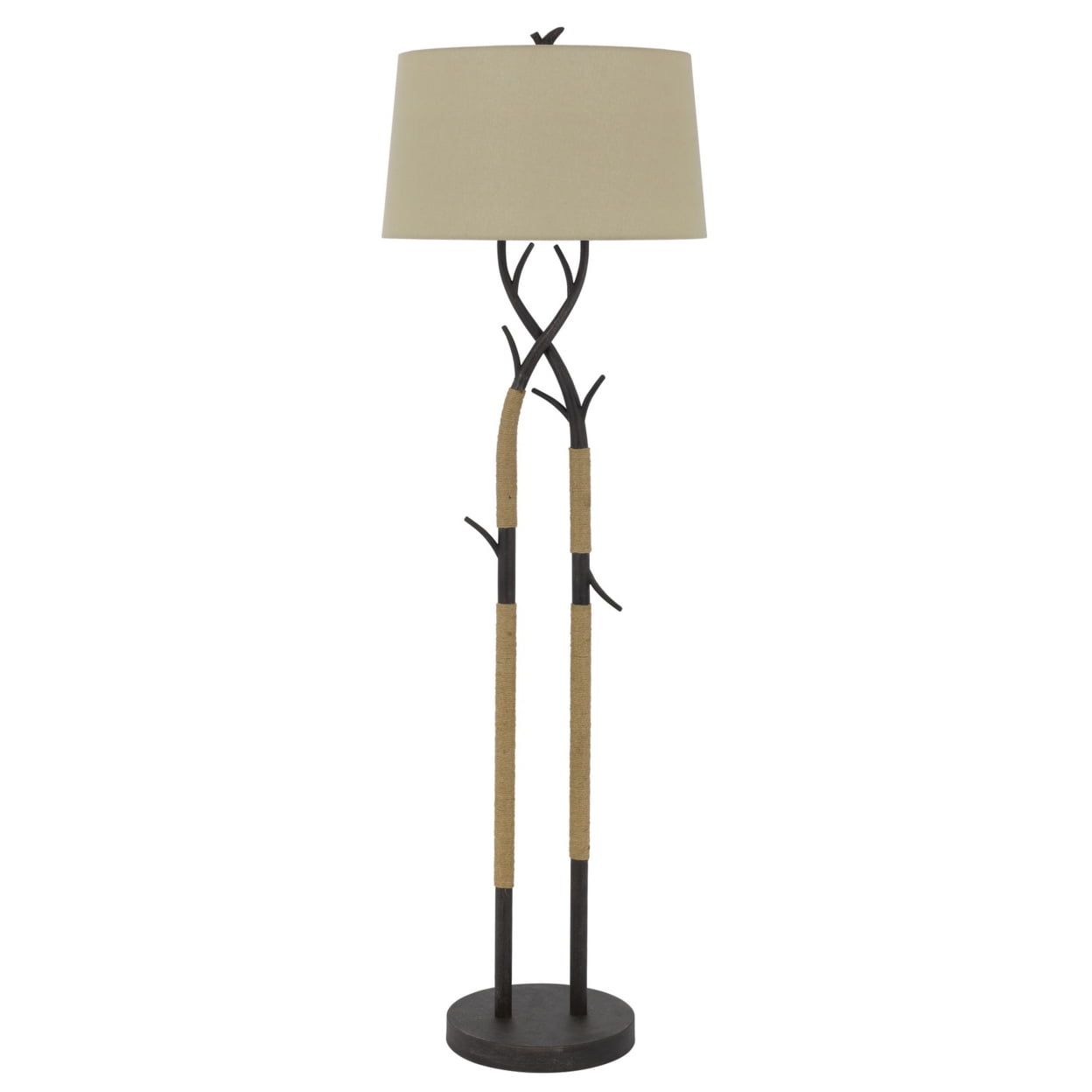 Black Iron Tree Branch Floor Lamp with Linen Shade