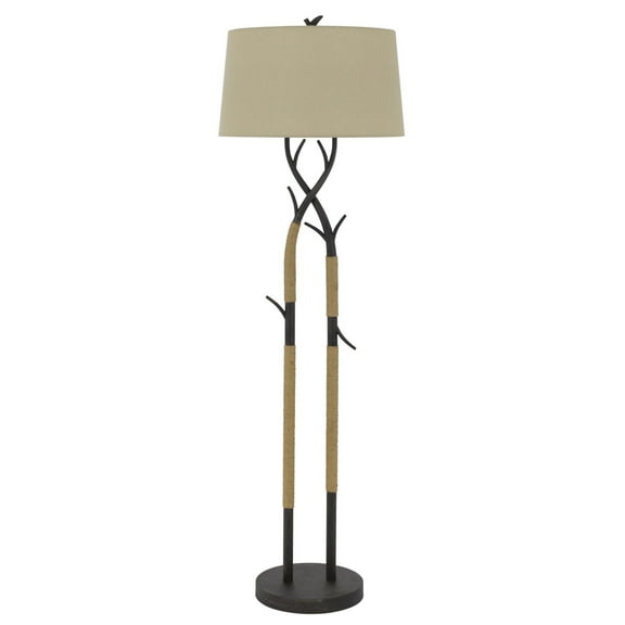 60 Inch Metal Tree Branch Base Floor Lamp, Dimmer, Black- Saltoro Sherpi