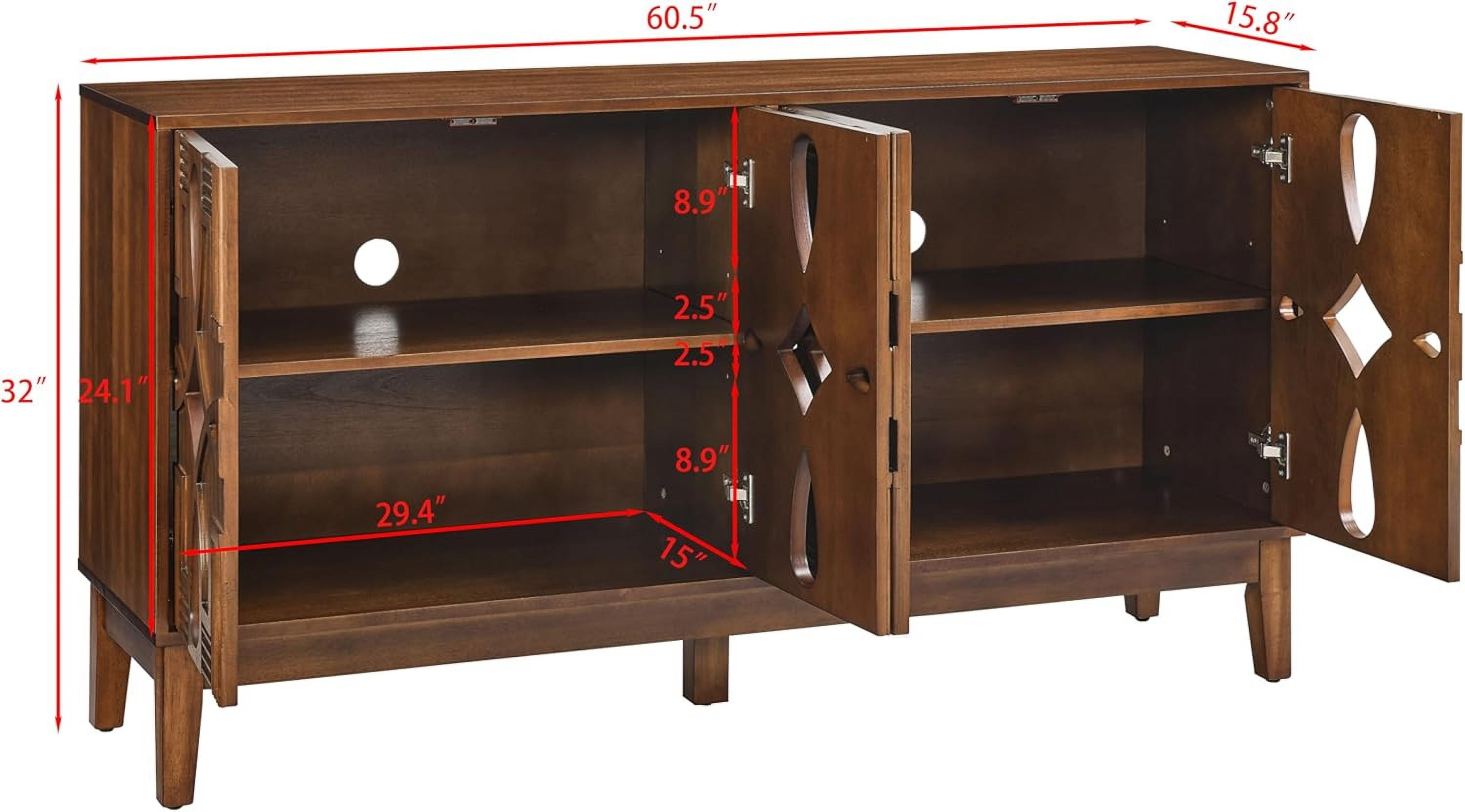 60 Inch Mid Modern Sideboard Buffet with Hollow Carved Doors and Outlet ...