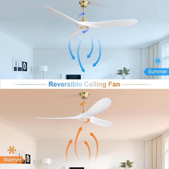 60 Inch Modern Ceiling Fan with Remote Control, 6 Speed Reversible DC Motor ABS Blades for Living Room Bedroom Patio, Gold