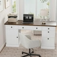 thumbnail image 1 of 60 Inch Modern Executive Desk with Decorative Fluted Drawer Fronts, Double Pedestal Office Desk with Large Storage, Scratch-Resistant Natural Wood Finish Computer Table for Home Office, 1 of 9