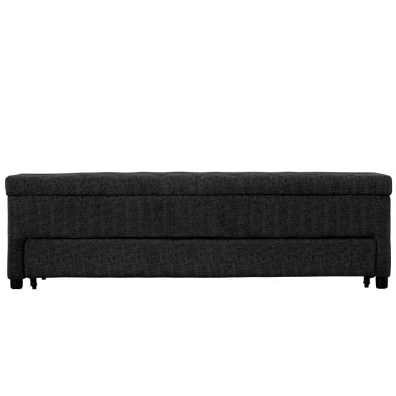 60 Inch Modern Pull Out Storage Bench, Textured Dark Gray Fabric, Button Tufting, Lift Top