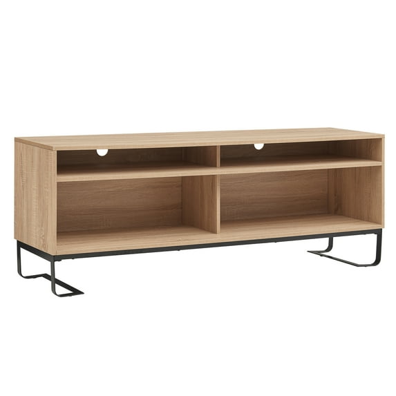 60" Media Entertainment Console 4 Compartments Metal Base & wood Light Oak Brown
