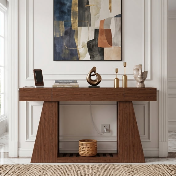 60 Inch Narrow Console Table with Built-in Power Outlet, Farmhouse Sofa ...