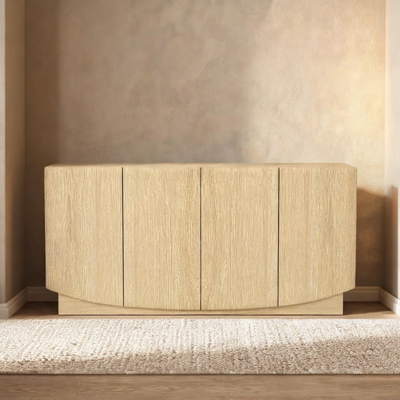 60-Inch Natural Oak Sideboard with Concealed Storage, Modern Contemporary Credenza