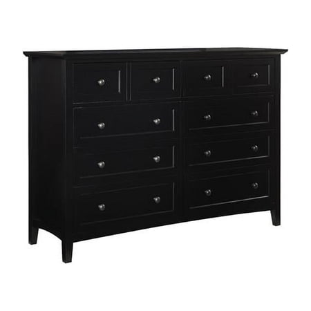 Benjara 60 Inch Neo Solid Mahogany Wood 8 Drawer Dresser, Felt Line Top, Black