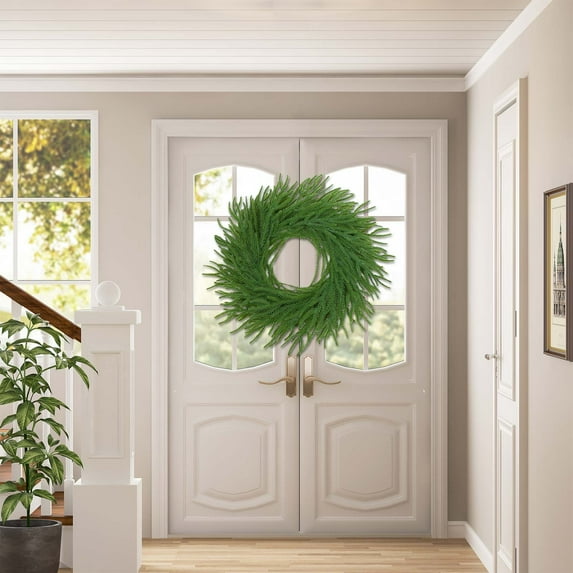 60 Inch Norfolk Pine Wreath - Realistic Artificial Greenery For Front Door, Walls, Windows - Festive Christmas Decor With 60 Branches