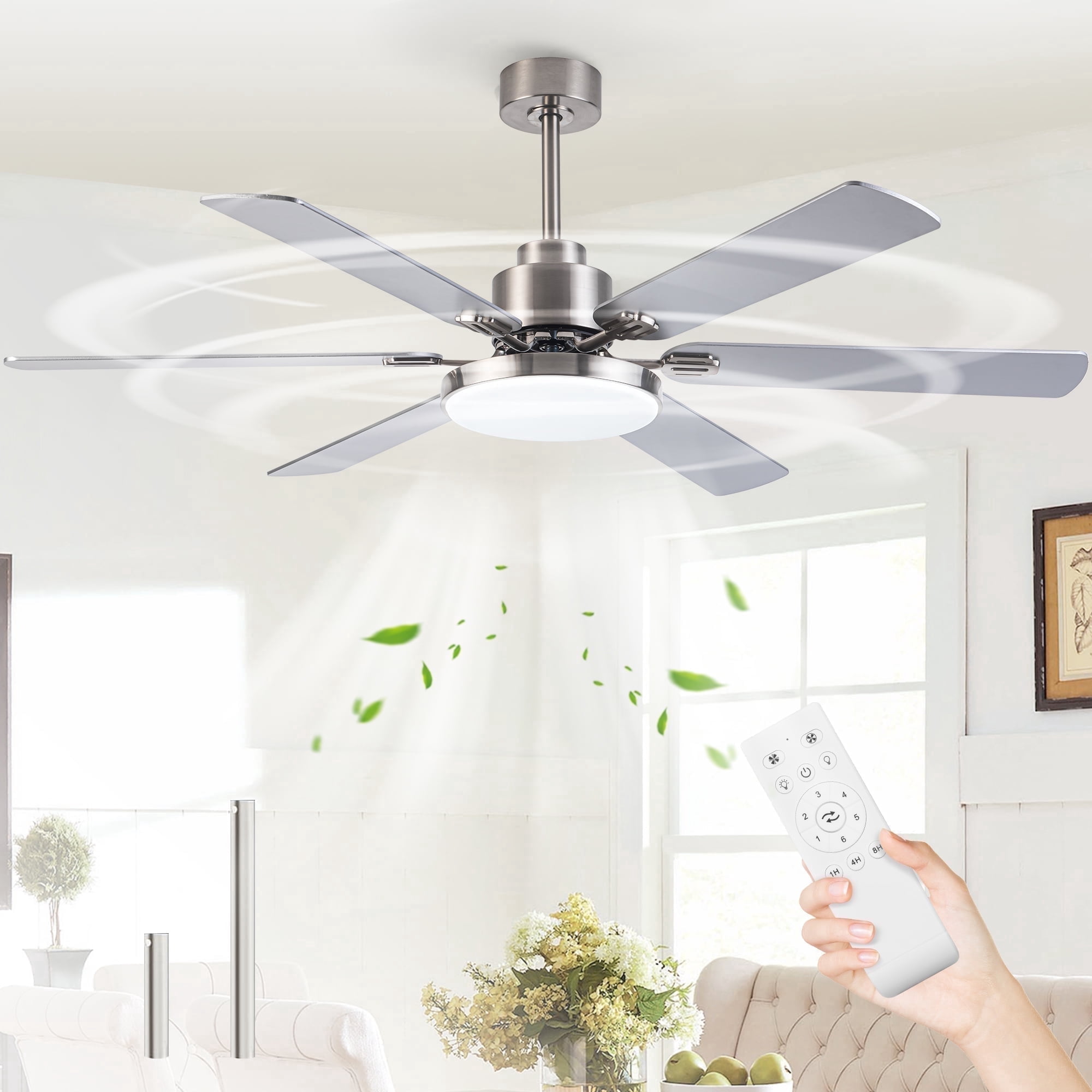 60-Inch Modern Brushed Nickel Indoor Ceiling Fan with Integrated LED and Remote Control