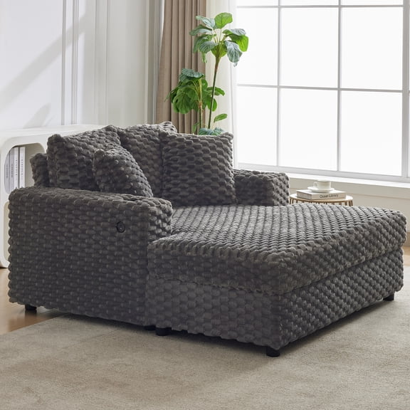 60 Inch Oversized Upholstered Chaise Lounge, Modern Sleeper Sofa Bed with Armrests and Throw Pillows for Living Room Bedroom
