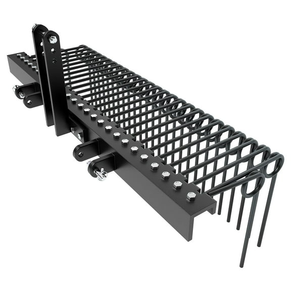 60 Inch Pine Straw Needle Rake, 3 Point Landscape Rake, Powder Coated Steel Spring Tow Behind Rakes, for Attach to Cat 0 Cat 1, Black