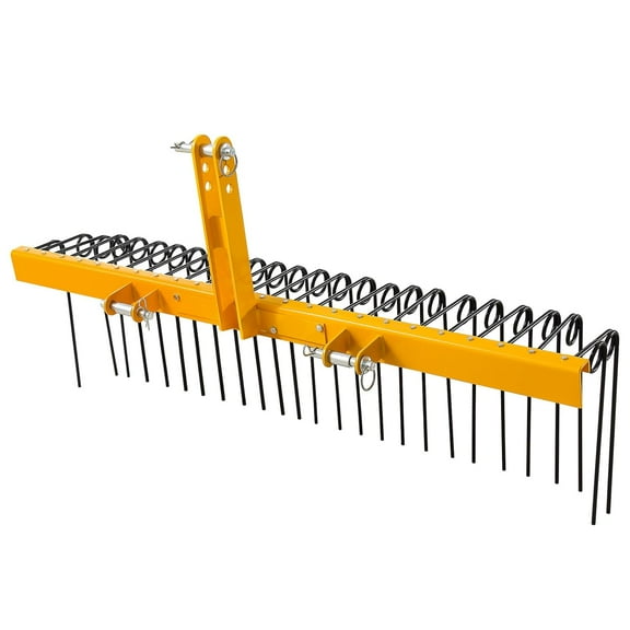 60 Inch Pine Straw Rake, 26 Coil Spring Tines Durable Powder Coated Steel Tow Behind Landscape Rake with 3 Point Hitch Receiver Attachment Fit to Cat0 Cat 1 Tractors for Leaves Grass, 5FT Black