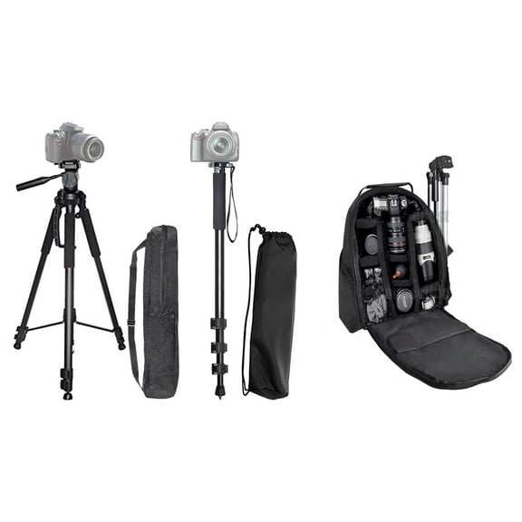 60" Inch Professional Camera Tripod + Pro Series 72" Inch Monopod w/ Quick Release + Padded Backpack For Canon, Nikon, Sony, Samsung, Olympus, Panasonic, Pentax & More + eCostConnection Cloth