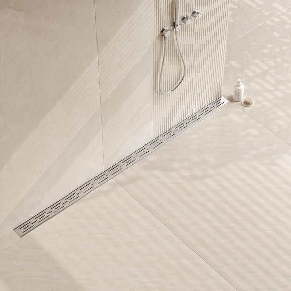 60 Inch Rectangular Linear Shower Drain with Brick  Grate, Brushed 304 Stainless  Bathroom Floor Drain, Shower Linear Drain &Leveling , Hair Strainer, CUPC