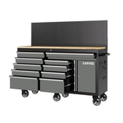60 Inch Rolling Tool Chest Workbench, 10 Drawer Tool Box with Pegboard & Lock, Mobile Garage Tool Cabinet with Charging Station, Heavy Duty Workbench for Workshop