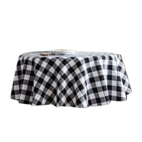 60 Inch Round Check Tablecloth, 100% Cotton, Rustic Farmhouse Style Cloth Dining Table And Kitchen