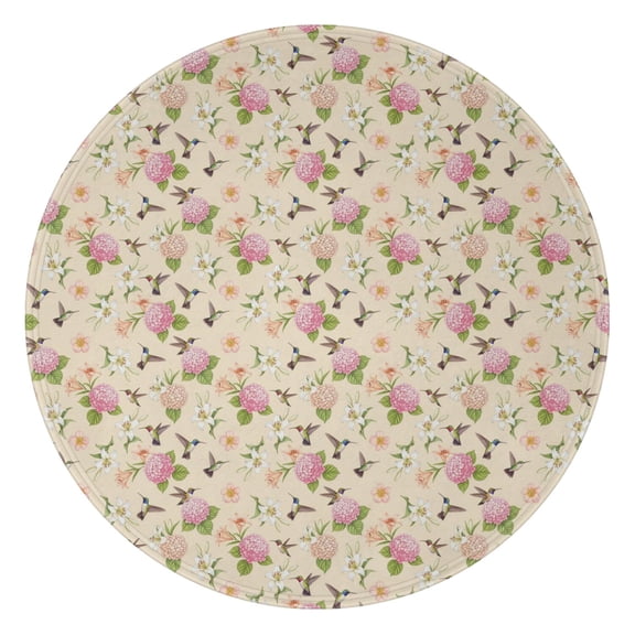60 Inch Round Flannel Blanket for Adults & Kids, Soft, Cozy, Lightweight, Home, Travel, Indoor & Outdoor,Hummingbird Floral Hydrangea Lily Beige Pattern
