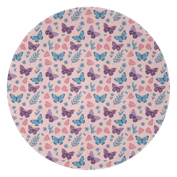 60 Inch Round Flannel Blanket for Adults & Kids, Soft, Cozy, Lightweight, Home, Travel, Indoor & Outdoor,Butterfly Heart Leaf Pink Pattern