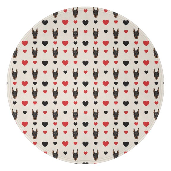 60 Inch Round Flannel Blanket for Adults & Kids, Soft, Cozy, Lightweight, Home, Travel, Indoor & Outdoor,Doberman Heart Red Black White Pattern