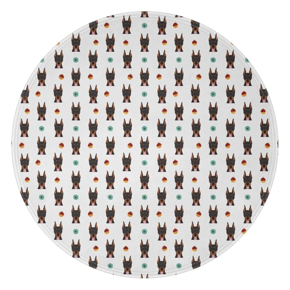 60 Inch Round Flannel Blanket for Adults & Kids, Soft, Cozy, Lightweight, Home, Travel, Indoor & Outdoor,Doberman Ornament White Pattern