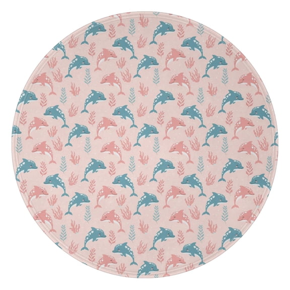 60 Inch Round Flannel Blanket for Adults & Kids, Soft, Cozy, Lightweight, Home, Travel, Indoor & Outdoor,Dolphin Marine Coral Pink Pattern