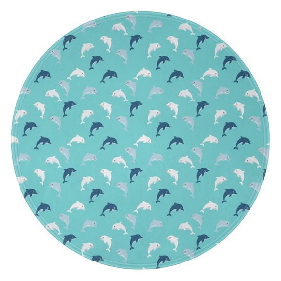 60 Inch Round Flannel Blanket for Adults & Kids, Soft, Cozy, Lightweight, Home, Travel, Indoor & Outdoor,Dolphin Variety Teal Pattern