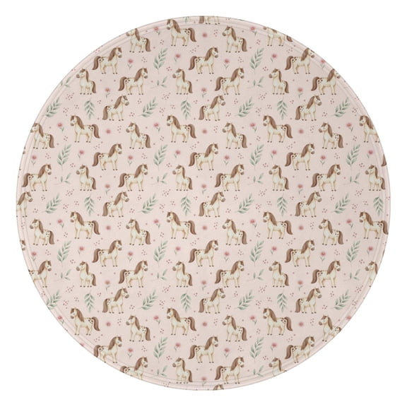 60 Inch Round Flannel Blanket for Adults & Kids, Soft, Cozy, Lightweight, Home, Travel, Indoor & Outdoor,Horse Floral Leaf Pink Pattern