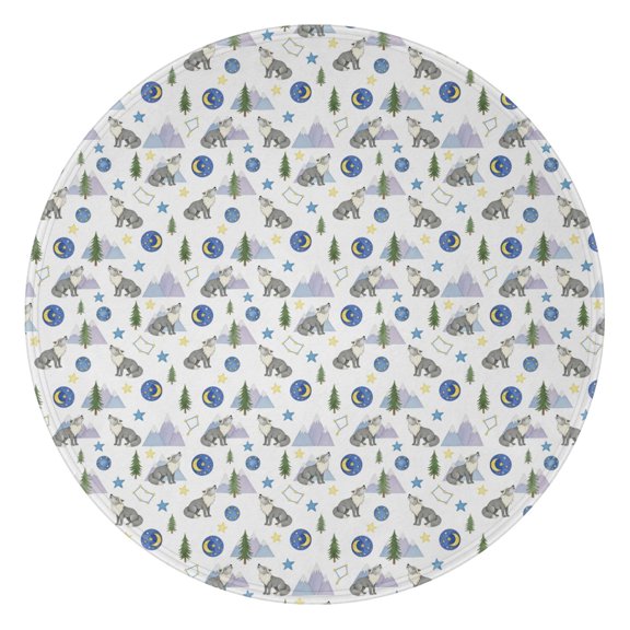 60 Inch Round Flannel Blanket for Adults & Kids, Soft, Cozy, Lightweight, Home, Travel, Indoor & Outdoor,Wolf Celestial Mountain White Pattern