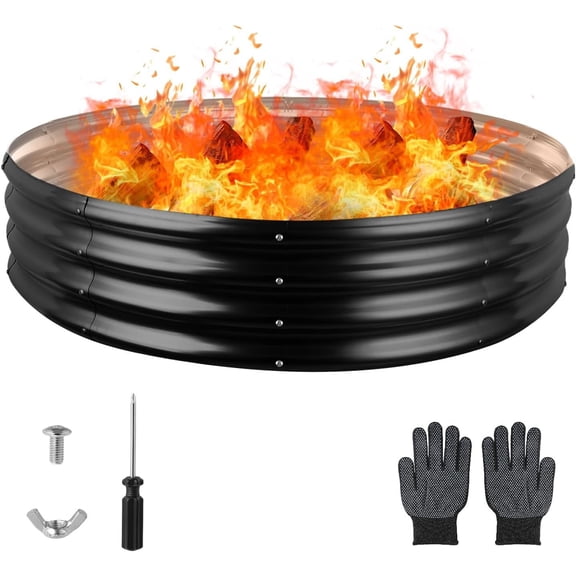 60 Inch Round Galvanized Fire Pit Ring, Round Galvanized Fire Ring, 5 Diameter Round fire Pit, Outdoor fire Pit for Backyard, Camping, Bonfire, Black