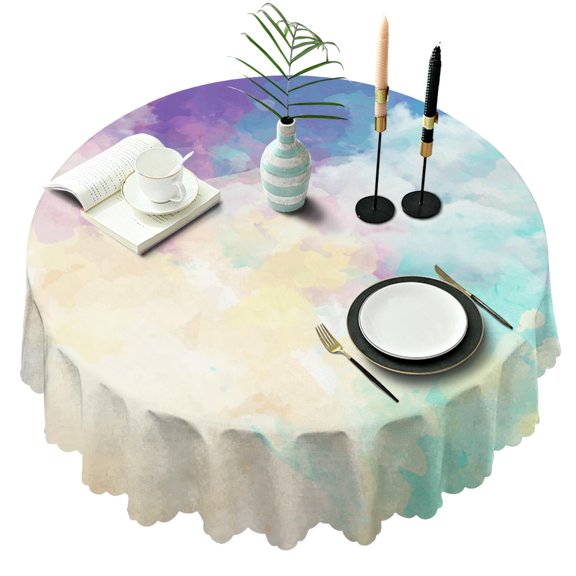 60 Inch Round Lace Tablecloth Water Resistant Washable, Aurora Psychedelic Trippy Print