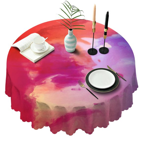 60 Inch Round Lace Tablecloth Water Resistant Washable, Aurora Psychedelic Trippy Print