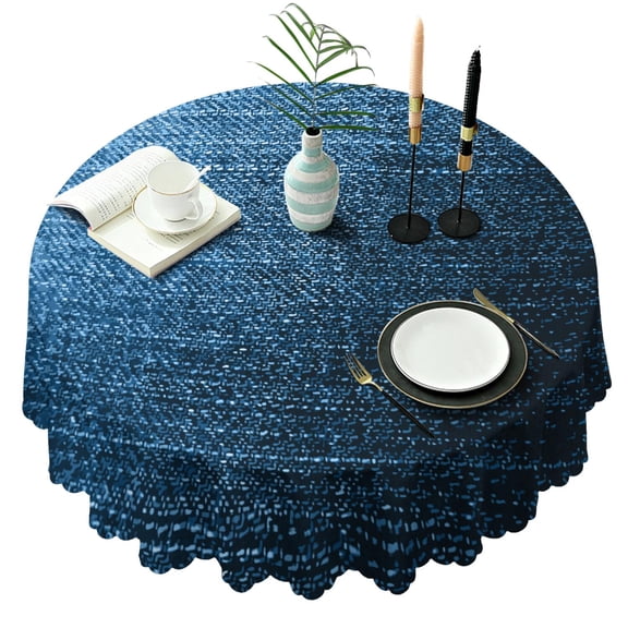 60 Inch Round Lace Tablecloth Water Resistant Washable, Denim Jean Cowboy Style