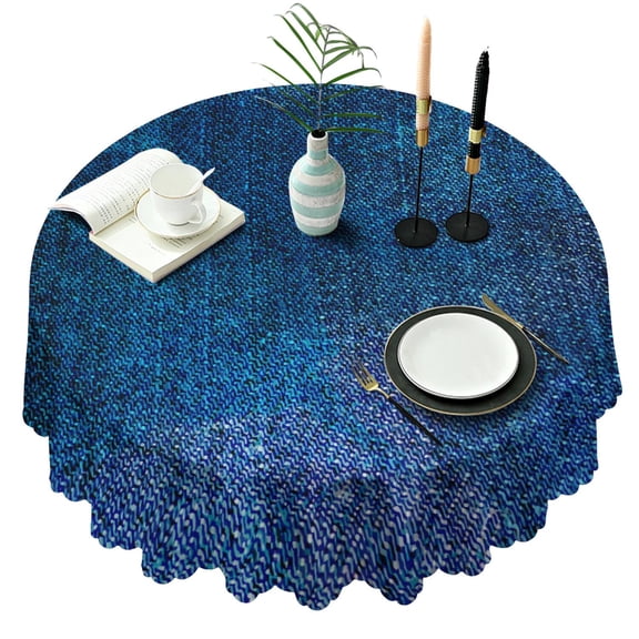 60 Inch Round Lace Tablecloth Water Resistant Washable, Denim Jean Cowboy Style