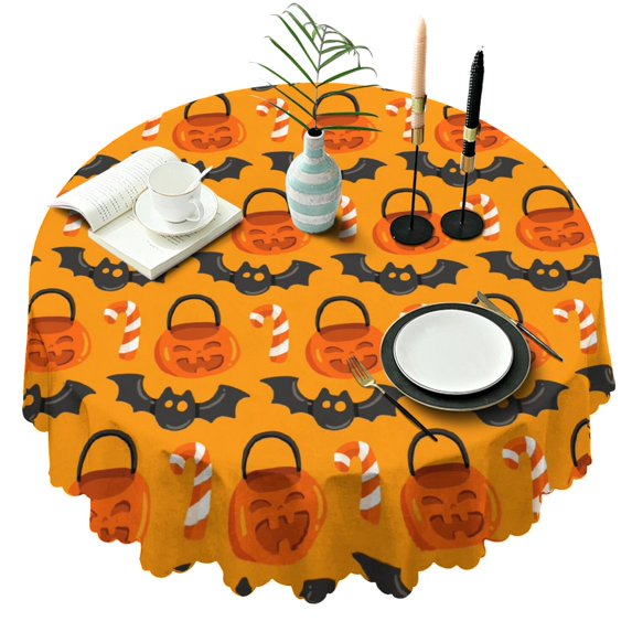 60 Inch Round Lace Tablecloth Water Resistant Washable Fluid Smoke Aurora Art Style, Halloween Print