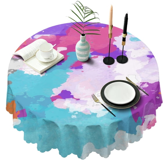 60 Inch Round Lace Tablecloth Water Resistant Washable, Geometry Whimsical Garden Print