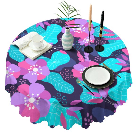 60 Inch Round Lace Tablecloth Water Resistant Washable, Geometry Whimsical Garden Print