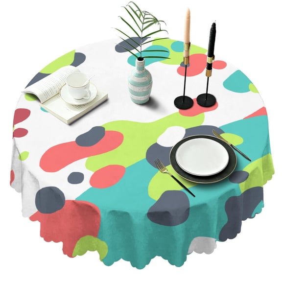 60 Inch Round Lace Tablecloth Water Resistant Washable, Geometry Whimsical Garden Print