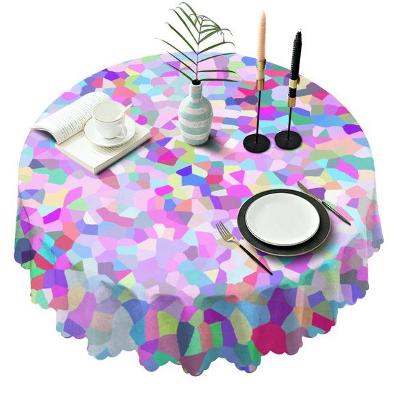 60 Inch Round Lace Tablecloth Water Resistant Washable, Geometry Whimsical Garden Print