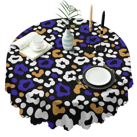 60 Inch Round Lace Tablecloth Water Resistant Washable, Leopard Animal Print
