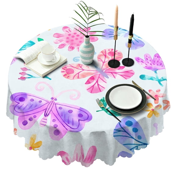 60 Inch Round Lace Tablecloth Water Resistant Washable, Monarch Butterfly Aesthetic