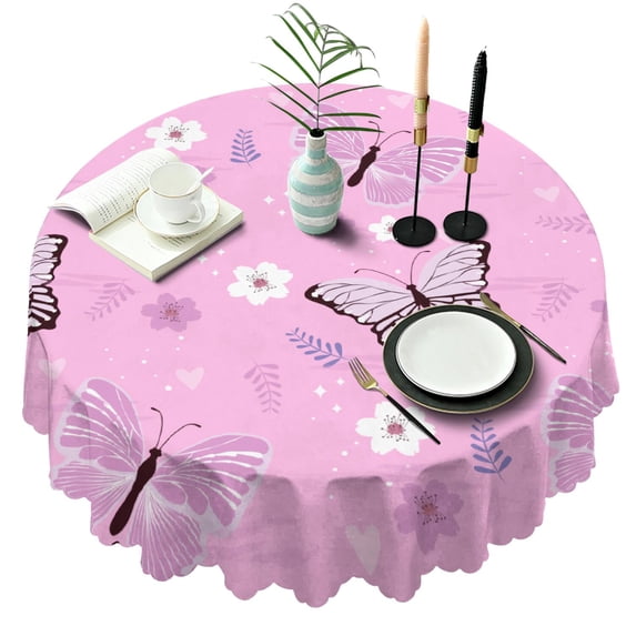 60 Inch Round Lace Tablecloth Water Resistant Washable, Monarch Butterfly Aesthetic