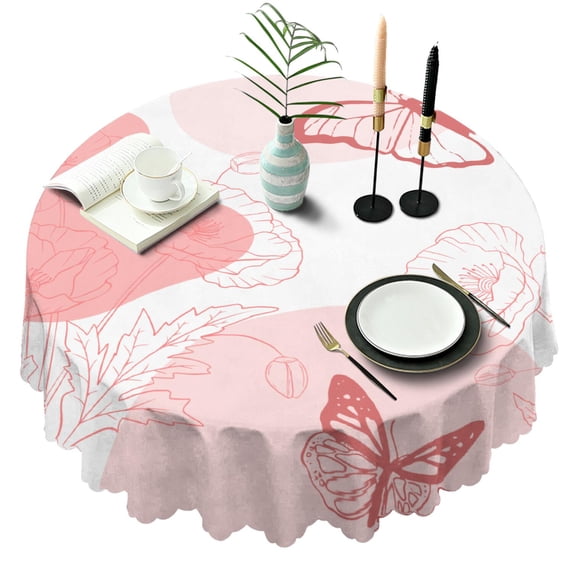 60 Inch Round Lace Tablecloth Water Resistant Washable, Monarch Butterfly Aesthetic