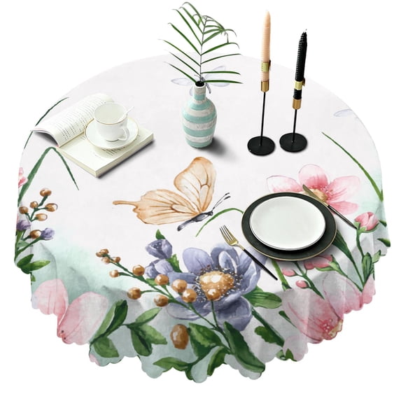 60 Inch Round Lace Tablecloth Water Resistant Washable, Monarch Butterfly Aesthetic