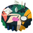 thumbnail image 1 of 60 Inch Round Lace Tablecloth Water Resistant Washable, Tropical Leaf Print, 1 of 5