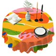 thumbnail image 1 of 60 Inch Round Lace Tablecloth Water Resistant Washable, Tropical Leaf Print, 1 of 5