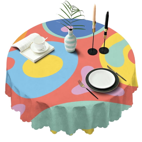 60 Inch Round Lace Tablecloth Water Resistant Washable, Tropical Leaf Print