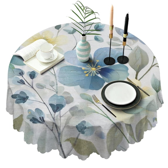 60 Inch Round Lace Tablecloth Water Resistant Washable, Vintage Floral Print