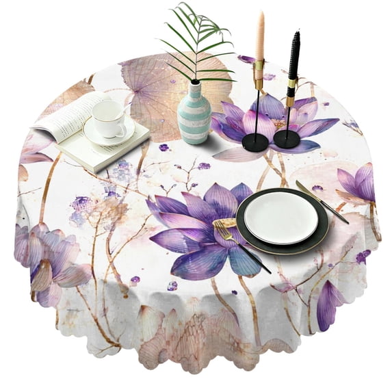 60 Inch Round Lace Tablecloth Water Resistant Washable, Vintage Floral Print